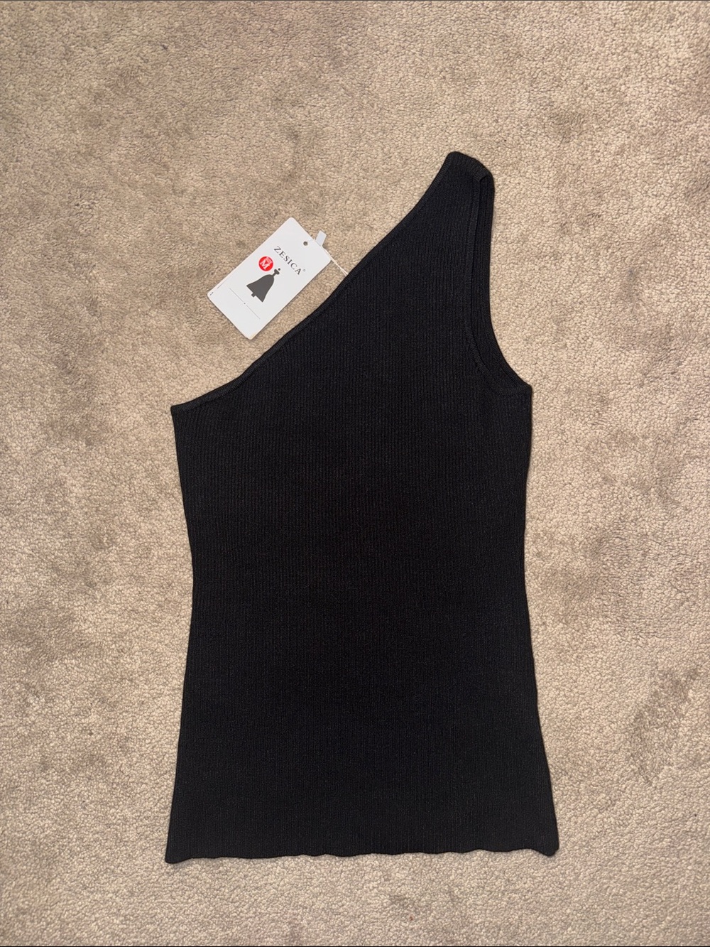 Sleeveless One-Shoulder Black Top